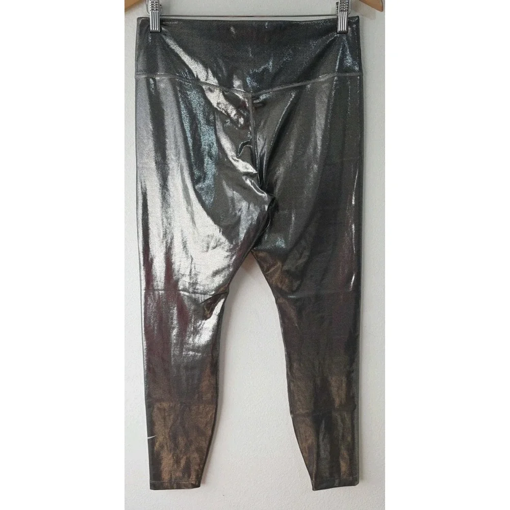 Nike Womens Sz L One Icon Clash Mid Rise 7/8 Shimmer Leggings Silver Yoga Run‎